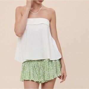 White Linen Overfold Back Tie Hook & Eyes Tube Top